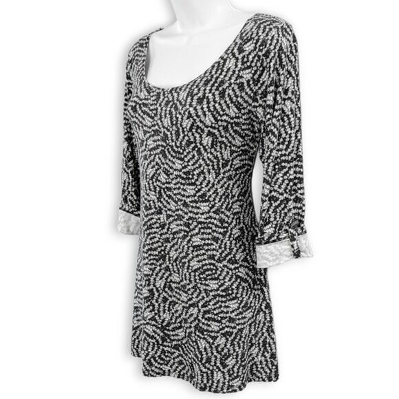 Salaam Black White Retro 90s Fit Flare Babydoll Tunic Dress Top Womens Small - Picture 2 of 7